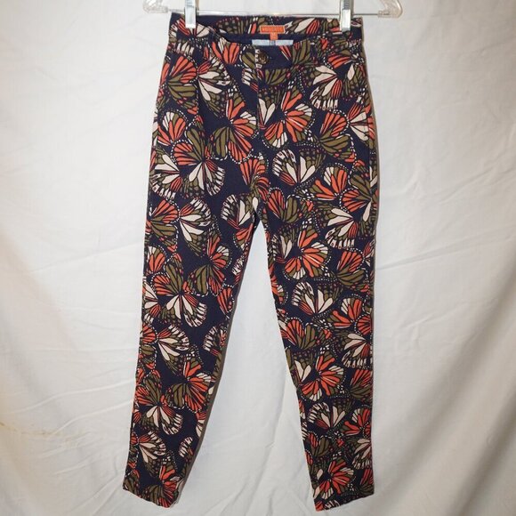 Modcloth Lifestyle Stretch Monarch Butterfly Print Crop Pants XS Artistic Floral - Picture 2 of 8